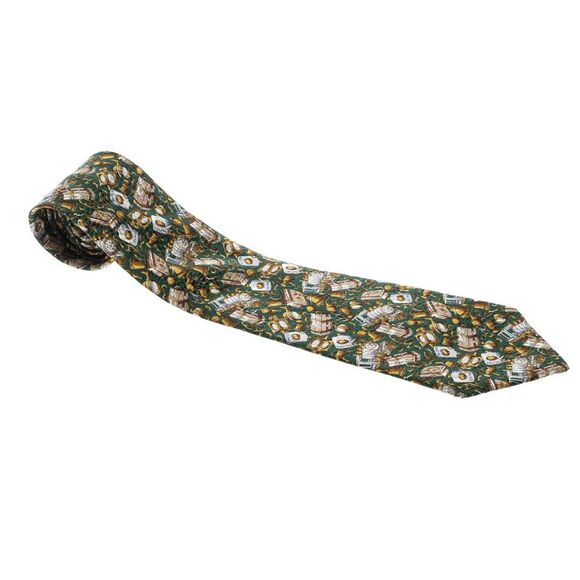 C&eacute;line Green Printed Traditional Silk Tie - Picture 1 of 4